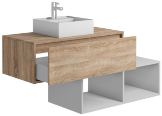 Vente-unique - Waschbeckenunterschrank hängend mit quadratischem Waschbecken - 1 Schublade in heller Holzfarbe & 2 weiße Ablagefächer - 94 cm - TEANA II