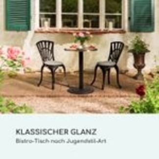 blumfeldt Patras Jewel Bistro-Tisch - Gartentisch im Jugendstil, weiße 57,5 cm Ø Marmortischplatte, 75 cm Höhe, für drinnen und draußen, witterungsbeständig, runder gusseiserner Standfuß, schwarz