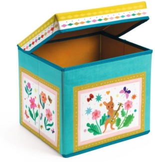 DJECO Spielzeugtruhe Spielzeugbox zum Sitzen Aufbewahrungsbox Blumen Hase 29,5 x 26 x 25 cm