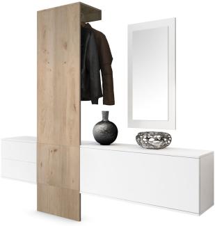 Garderobe Wandgarderobe Carlton Set 1, Korpus in Weiß matt / Paneel in Eiche sägerau