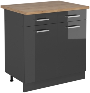 Vicco Küchenunterschrank Anthrazit Hochglanz 80 cm , AP Eiche, R-Line