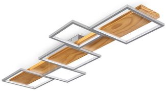hofstein Deckenleuchte Deckenlampe aus Metall/Holz/Kunststoff in Silberfarben/Natur/Weiß, LED fest integriert, 3000 Kelvin, dimmbar über Lichtschalter, 5700 Lumen, LED 42 Watt