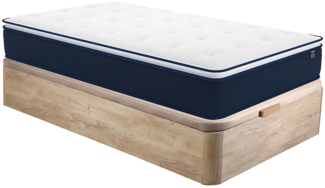 Vente-unique - Set aus Bettgestell mit Bettkasten + Taschenfederkernmatratze & Topper - 90 x 190 cm - Stärke 24 cm - Holzfarben hell - ALTIER von YSMÉE