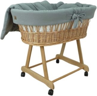 Stubenwagen mit Rollen Komplett Set Natur, Musselin Khaki - ohne Baldachin