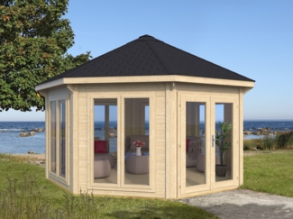 Gartenpavillon Modern 17 m² + 7 Fenstern Natur