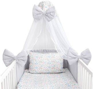 Amilian Babybettwäsche Set 7-teilig - Bettwäsche 100x135 - Kissenbezug 40x60 - mit Himmel, Chiffonhimmel, 7 teilig, Komplett-Set für Babybett, Gitterbett - Kinderbettwäsche