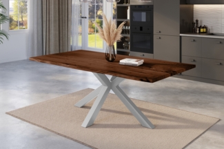 Esstisch Baumkante massiv Akazie nussbaum 180 x 90 cm Spider-Gestell silber KALEA 77144581