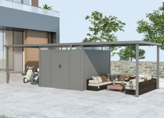 Metall Gerätehaus Style 7,56 m² Spar-Set-3 Alu Grau