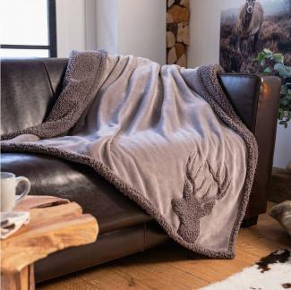 Wohndecke Wohndecke Kuscheldecke Hirsch Grau Teddystoff Wohnzimmer, Home-trends24. de