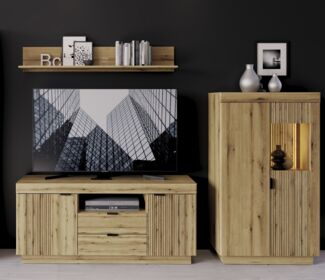 Wohnwand >Delamar< (3-teilig) in Coast Evoke Eiche Dekor - 226x165x40 (BxHxT)