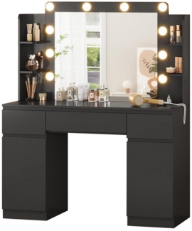 MSMASK Schminktisch mit LED-Beleuchtung, 3 Schubladen, Steckdosen & dimmbarer Helligkeit (1-St), 108x140x40 cm