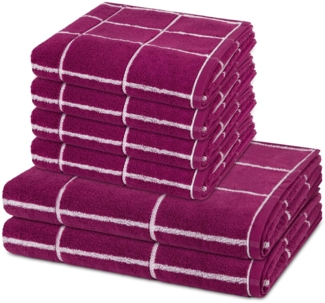 Ross Sensual Skin Karo 6 tlg. Frottier-Set - 4 X Handtuch (50 X 100cm), 2 X Duschtuch (75 X 140cm) - 500 - Fuchsia