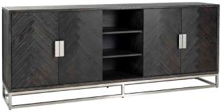 Casa Padrino Luxus Sideboard Schwarz / Silber 225 x 45 x H. 90 cm - Massivholz Schrank mit 4 Türen - Wohnzimmer Möbel - Hotel Möbel - Luxus Kollektion