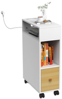 JEOBEST Nachttisch Nachtschrank Nischenregal Sofatisch, (1/2-St), Nachttisch schmal mit Rollen, 1 Schubladen für Kleine Räume