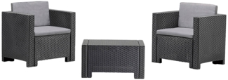 Dmora Loungeset für draußen Camini, Outdoor-Lounge mit Couchtisch mit Kissen, Gartenkomposition mit Sofa und Sesseln, Made in Italy, Anthrazit
