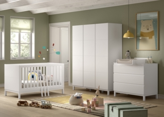 EVA Artikel-Set 4-tlg. best aus, Kommode mit Wickelaufsatz, Baby-/Juniorbett 70x140 cm, Kleiderschrank 3-trg