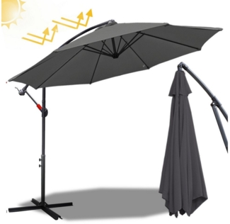 Clanmacy Sonnenschirm Sonnenschirm Ampelschirm,UV-Schutz,Eisen mit Ständer,300 cm,Grau