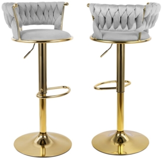 HawthyHome Barhocker Barstuhl mit Rückenlehne und Fußstütze höhenverstellbar drehbar (2 St), mit goldener Metallbasis, Hellgrau