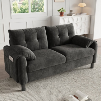 Merax 2-Sitzer Sofa aus Chenille-Stoff, Modulares-Sofa, Couch Doppelsofa im skandinavischen Design für Wohnzimmer/Schlafzimmer 1 Teile, Polstersofa mit Armlehne, dicken Kissen & Seitentaschen, 158 x 80 x 88.5 cm