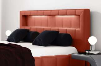 99rooms Jonas Polsterbett mit Bettkasten 160x200 cm Velours MONOLITH Korallenrot
