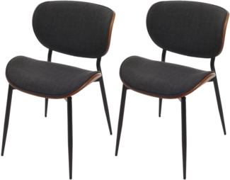 2er-Set Esszimmerstuhl HWC-O45, Bugholz Stoff (370g/m²) Öko-Tex FSC®-zertifiziert ~ Walnuss-Optik, dunkelgrau