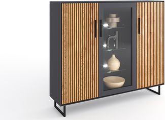 Highboard >Joe< in Eiche / anthrazit, Eiche teilmassiv - 146x147x40cm (BxHxT)