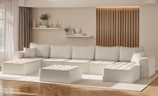 Wohnlandschaft Sofa U-Form Modulsofa-Set 6-teilig SANDE Stoff Alpine Beige