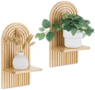 POPOLIC Wandregal 2 Stück Holz Boho Wanddeko Holzregal Wand, Robustes Boho Regal, Holzfarbe 2-tlg, Wall Decoration Elegante Deko für Wohnzimmer Schlafzimmer Kinderzimmer