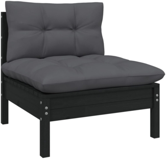 vidaXL Garten-Mittelsofa mit Kissen Schwarz Massivholz Kiefer 806638