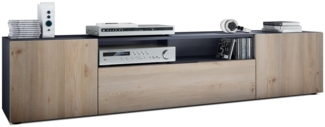 TV Board Mogan 181 x 39 x 35 cm, langes Lowboard mit 6 Fächern, Korpus in Anthrazit Matt, Fronten in Eiche Nordic