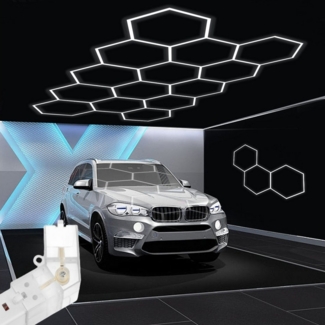 WILGOON LED Dekolicht Hexagon LED Garage Light, 14er-Pack 520W Leuchten Set Deckenmontage, LED fest integriert, Kaltweiß, Garage Waben Beleuchtung für Garage Werkstatt Gaming Fitnessstudio