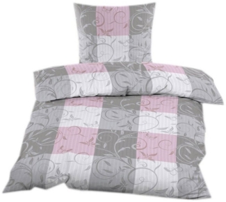 Casa Colori Bettwäsche Seersucker Garnitur 135x200 Reißverschluss in Grau Rosa kariert, Seersucker, 2 teilig, luftig leichte Sommerbettwäsche