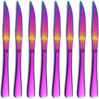 Steakmesser Set 8tlg Regenbogen Edelstahl Scharf Tafelmesser Besteck Robust