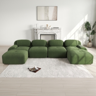 U-Sofa, Modulares ohne Montage atmungsaktiver Cordstoff 32D hochelastische Polsterung extra-breite Armlehnen haustierfreundlich und ergonomisch für Wohnzimmer und Schlafzimmer, Cordstoff, Green
