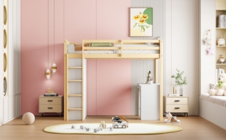 Hochbett Mit Schreibtisch Und Schrank Holzfarben 90x200 Kiefer Massivholz Natur Optik Arbeitsplatz Computertisch Stauraum Schülerbett Jugendzimmer Platzsparend 120kg Tragkraft