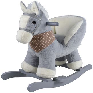 Chipolino Schaukelpferd mit Sitz Holzrahmen Holzgriffe Sockel Plüsch bis 30 kg grau