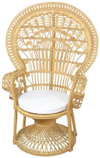 Pfauenthron aus Rattan beigefarben mit Kissen