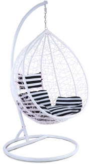 Luxus Hängesessel Miami XXL Polyrattan Korb Gestell weiss Kissen Schwarz Weiss