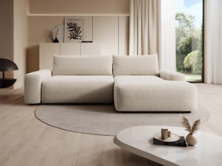 Vente-unique - Ecksofa mit Schlaffunktion - Ecke rechts - Strukturstoff - Cremefarben - DAVISO