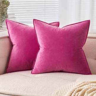 EMEMA Samt Kissenbezüge 40x40cm 2er Set Dekorative Sofakissen Rose Rot