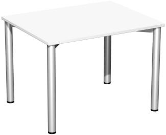Konferenztisch Rundfuß, 100x80cm, Weiß Silber