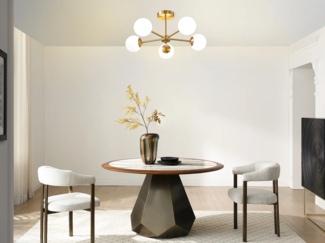 Vente-unique - Deckenleuchte aus messingbeschichtetem Metall - L. 58.5 x H. 21 cm - Goldfarben und Weiß - SOFIA