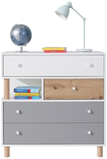 Lomadox Kommode FAIRFAX-133, Sideboard 90cm, in weiß mit Eiche und grau