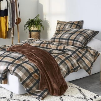 Irisette Feinbiber Bettwäsche Koala 135x200 Karo karamell sand grau 8417-80