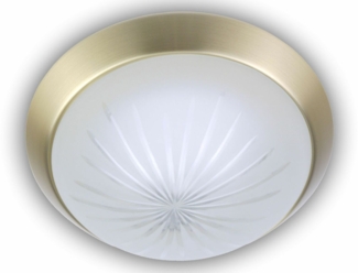 Deckenleuchte rund, Schliffglas Weiß, Dekorring Messing matt, Ø 25cm