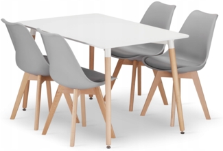 Valora Set bestehend aus rechteckigem Tisch YURO 120x80 Weiß + 4 Stühlen Grau