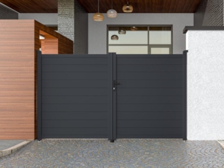 Vente-unique - Gartentor Flügeltor Doppeltor - 305 x 181 cm - voll - voll - Aluminium - Anthrazit - NAZARIO