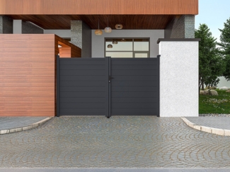 Vente-unique - Gartentor Flügeltor Doppeltor - 305 x 181 cm - voll - voll - Aluminium - Anthrazit - NAZARIO