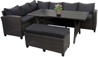 Poly Rattan Garnitur HWC-E96, Garten-/Lounge-Set Sitzgruppe, Spun Poly halbrundes Rattan ~ anthrazit, Kissen anthrazit