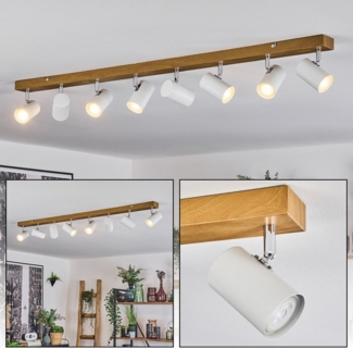 hofstein Deckenleuchte Deckenlampe aus Metall in Holzoptik/Chromfarben/Weiß, ohne Leuchtmittel, Deckenleuchte im modernen Design mit verstellbaren Schirmen, 8 x GU10